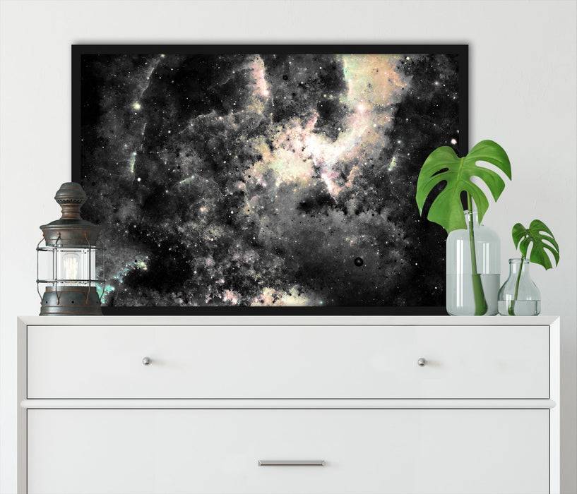 Pixxprint Bunte Nebelgalaxie und Sterne, Poster mit Bilderrahmen Valentinstagsangebot