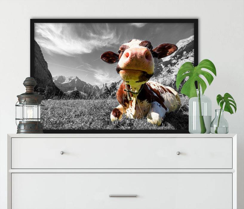 Pixxprint Kuh im Karwendelgebirge, Poster mit Bilderrahmen Jubiläumsangebot
