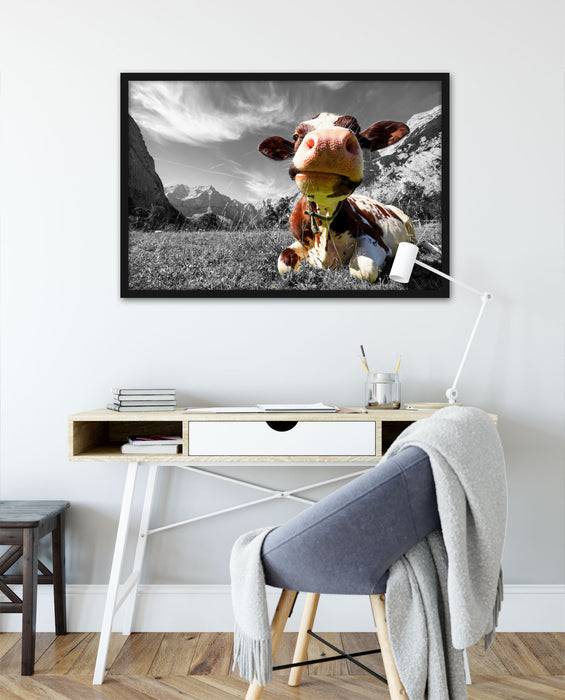 Pixxprint Kuh im Karwendelgebirge, Poster mit Bilderrahmen Jubiläumsangebot