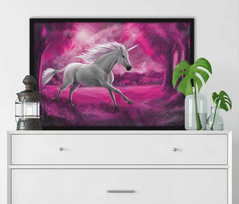 Pixxprint Einhorn im Wald, Poster mit Bilderrahmen Lagerräumung