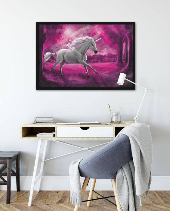 Pixxprint Einhorn im Wald, Poster mit Bilderrahmen Lagerräumung