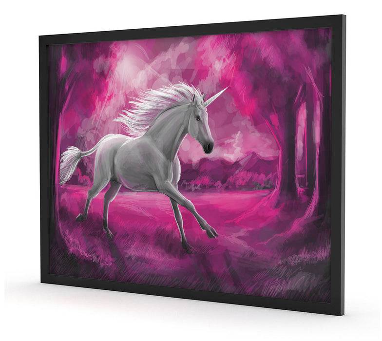 Pixxprint Einhorn im Wald, Poster mit Bilderrahmen Lagerräumung