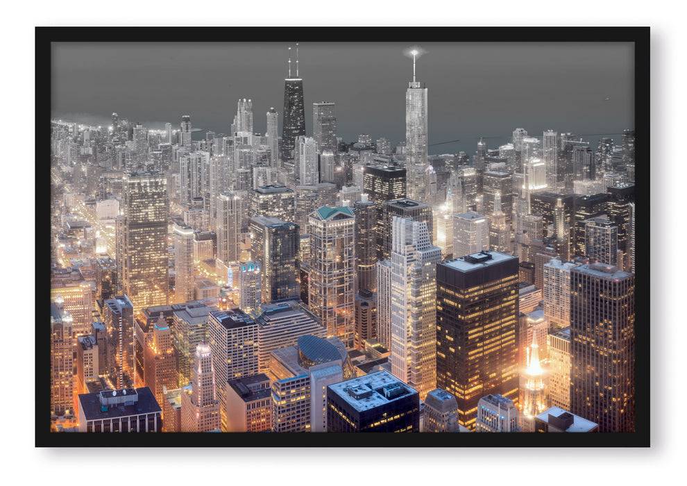Pixxprint Luftaufnahme Chicago, Poster mit Bilderrahmen Heißer Verkauf