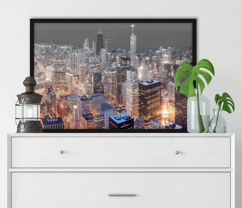 Pixxprint Luftaufnahme Chicago, Poster mit Bilderrahmen Heißer Verkauf