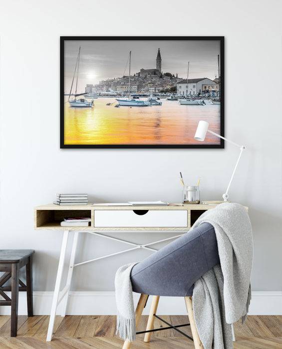 Pixxprint Kroatische Hafenstadt, Poster mit Bilderrahmen Top Angebot