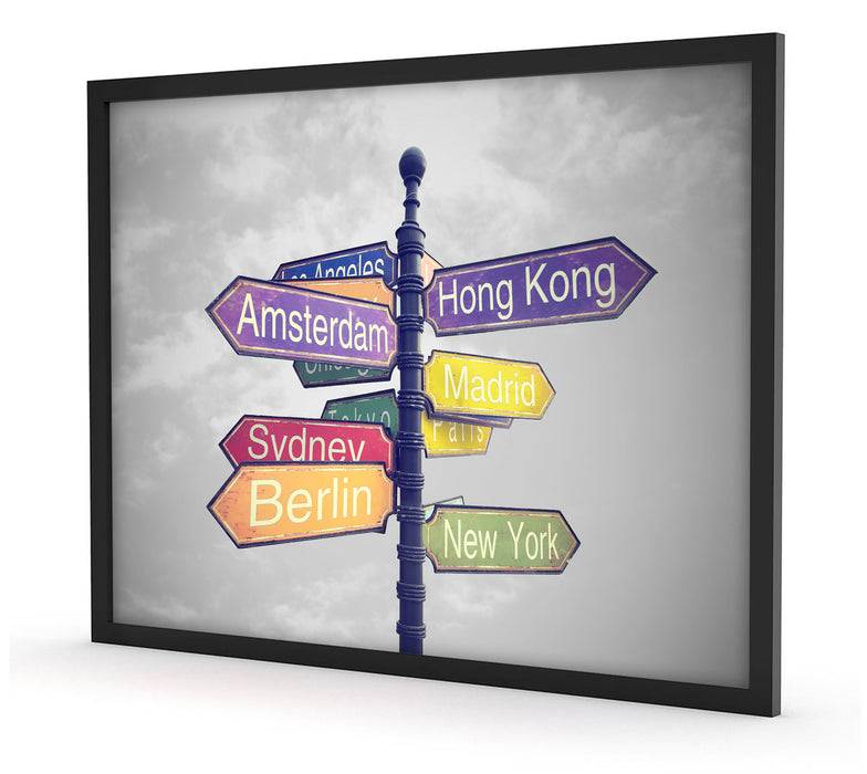 Pixxprint Städte Wegweiser, Poster mit Bilderrahmen Neueste Mode