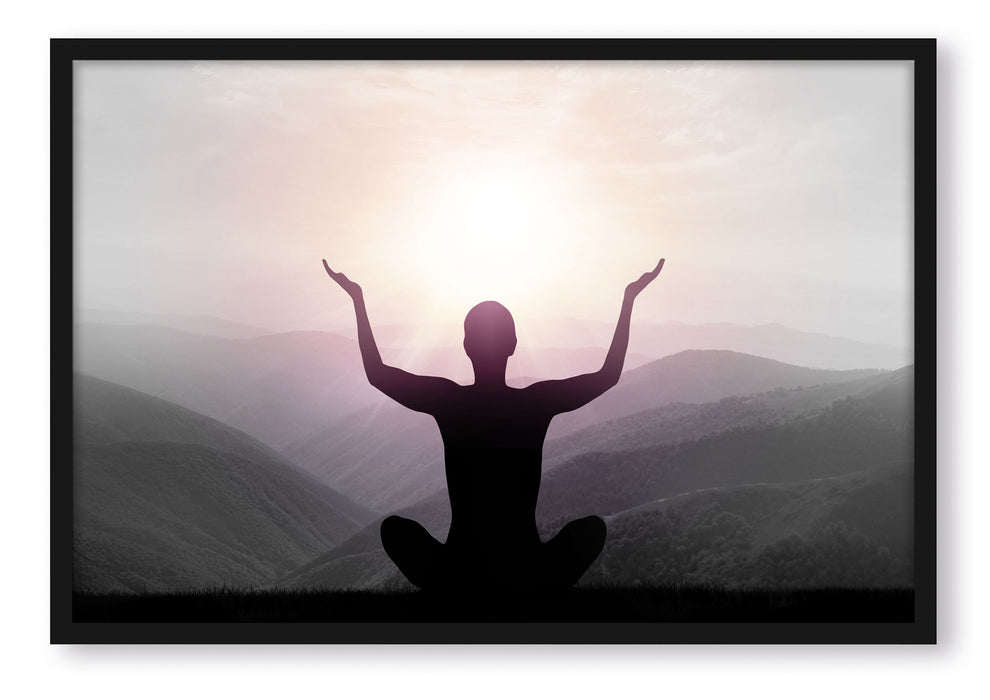 Pixxprint Yoga in den Bergen, Poster mit Bilderrahmen