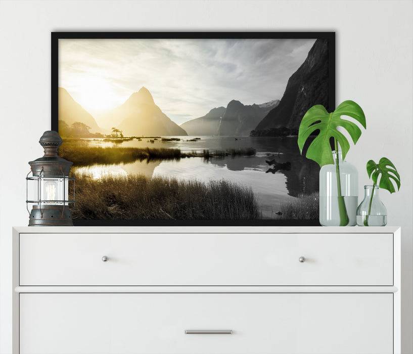 Pixxprint Milford Sound Neuseeland, Poster mit Bilderrahmen Saisonale Angebote