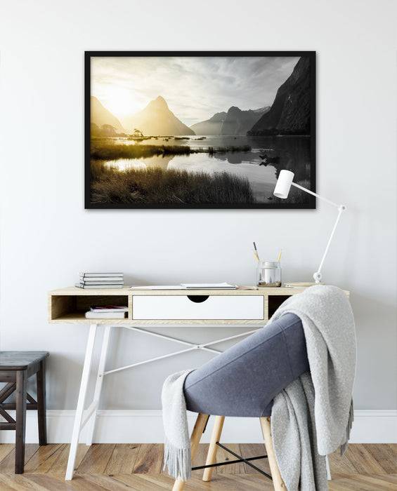 Pixxprint Milford Sound Neuseeland, Poster mit Bilderrahmen Saisonale Angebote