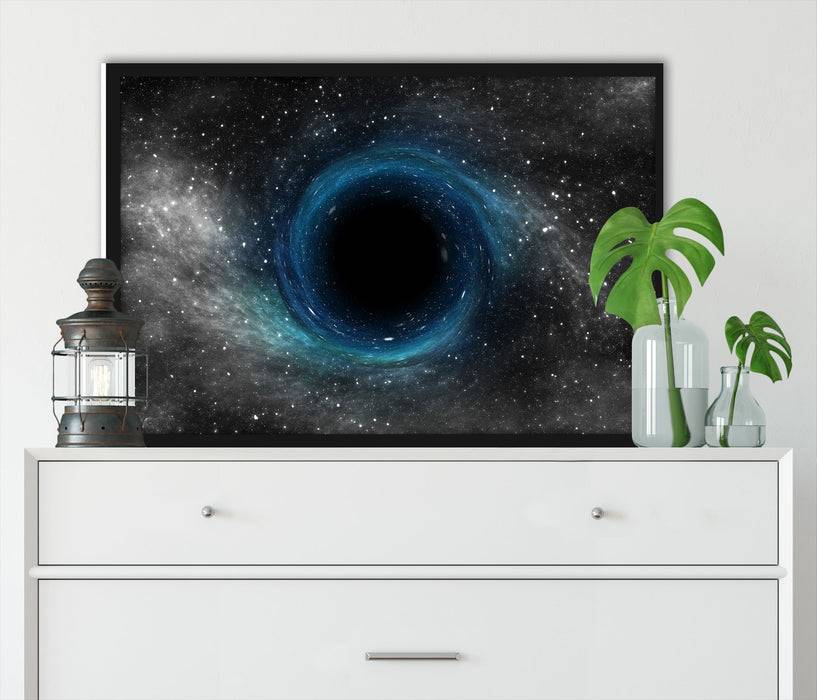 Pixxprint Schwarzes Loch im Weltall, Poster mit Bilderrahmen Räumungsverkauf