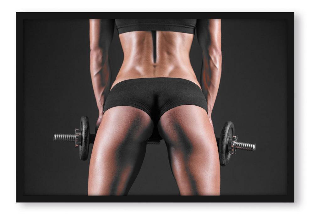 Pixxprint Sexy Frau mit Hanteln, Poster mit Bilderrahmen