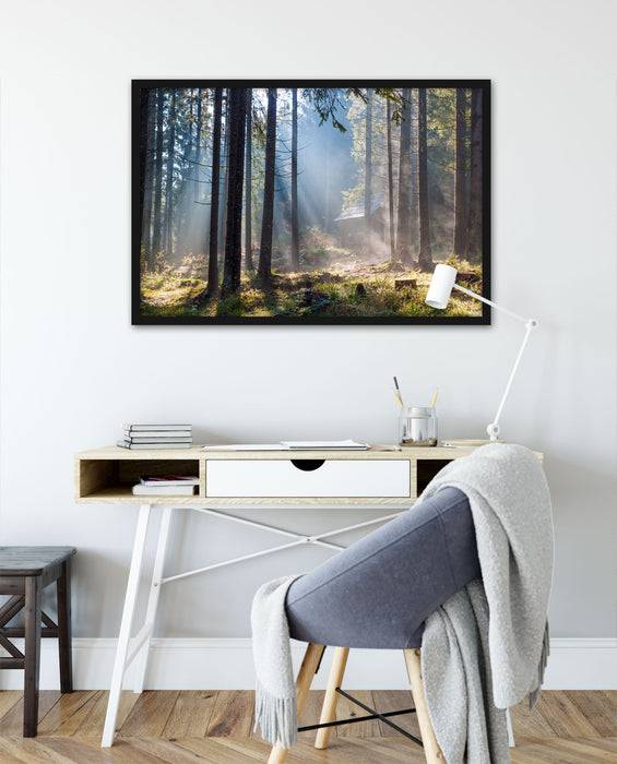 Pixxprint Sonnenstrahlen im Wald, Poster mit Bilderrahmen Wochenangebot