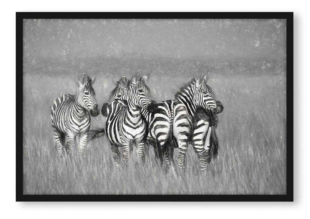 Pixxprint Zebras in Savanne, Poster mit Bilderrahmen