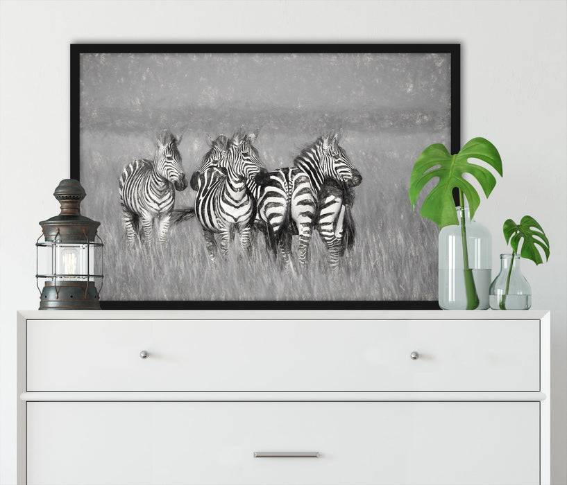 Pixxprint Zebras in Savanne, Poster mit Bilderrahmen Neueste Stile
