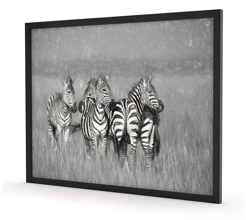 Pixxprint Zebras in Savanne, Poster mit Bilderrahmen Neueste Stile