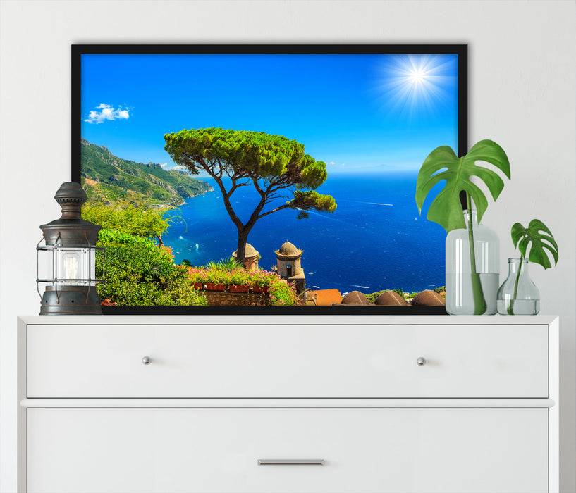 Pixxprint baum am blauen meer, Poster mit Bilderrahmen Letzte 2 Tage