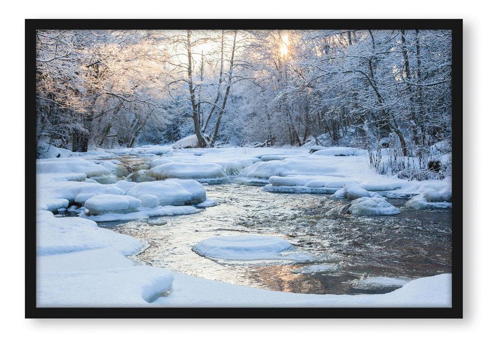 Pixxprint Bach in Winterlandschaft, Poster mit Bilderrahmen