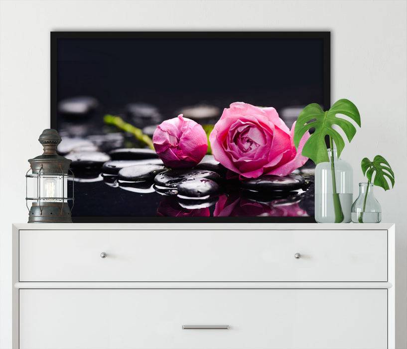 Pixxprint Rosa Rosenblüte Hintergrund, Poster mit Bilderrahmen Zeitbegrenzte Promotion
