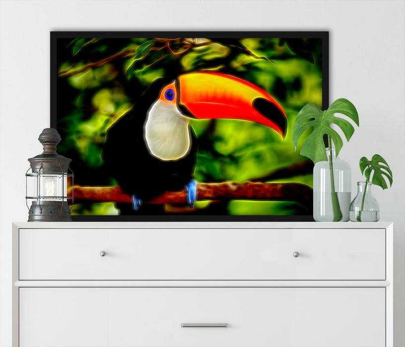 Pixxprint Dark prächtiger bunter Tukan, Poster mit Bilderrahmen Bis zu 60% Rabatt
