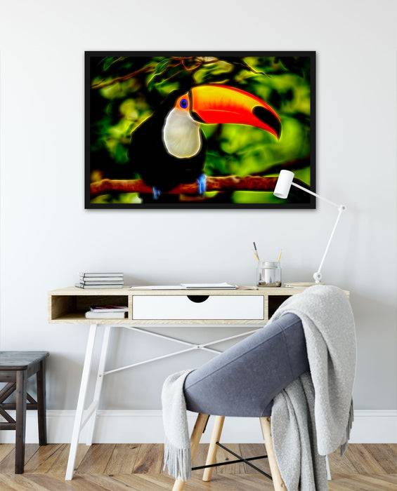 Pixxprint Dark prächtiger bunter Tukan, Poster mit Bilderrahmen Bis zu 60% Rabatt