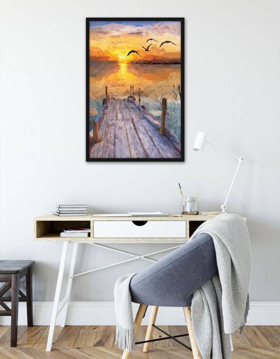 Pixxprint Steg im Meer, Poster mit Bilderrahmen Nur für heute