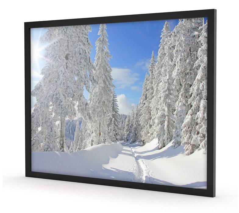 Pixxprint Winterlandschaft Bäume, Poster mit Bilderrahmen Nur noch ein Tag übrig
