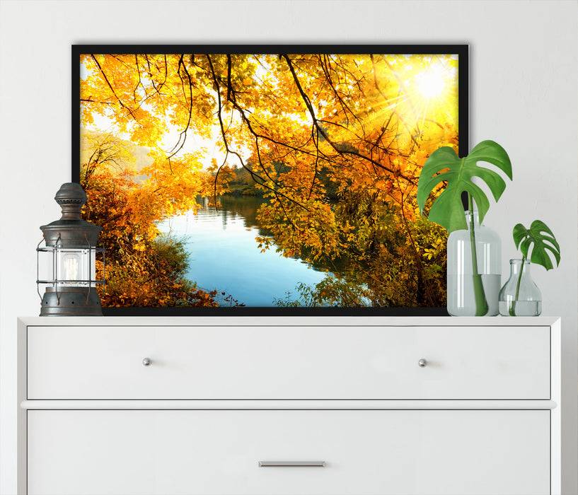 Pixxprint Landschaft mit See und Bäumen, Poster mit Bilderrahmen Super Rabatt
