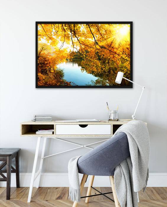 Pixxprint Landschaft mit See und Bäumen, Poster mit Bilderrahmen Super Rabatt