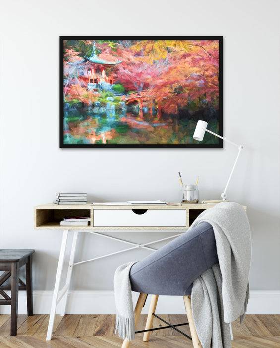 Pixxprint Kloster in Japan, Poster mit Bilderrahmen Kostenloser Versand international