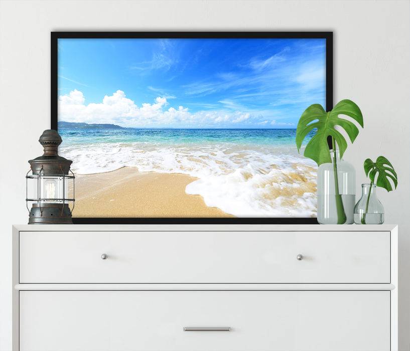 Pixxprint Strand bei Sonnenuntergang, Poster mit Bilderrahmen Fabrikladen