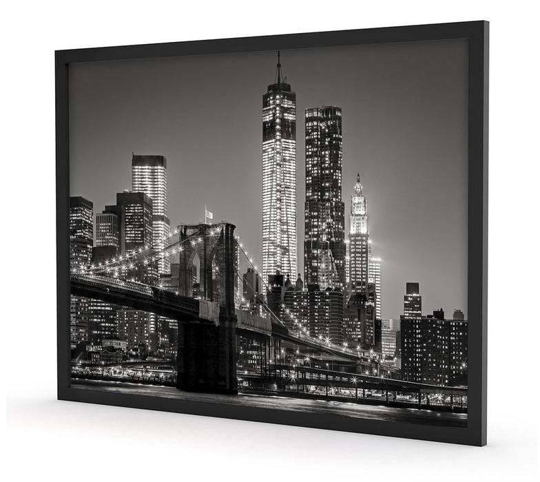 Pixxprint New York City Skyline bei Nacht, Poster mit Bilderrahmen Im Verkauf