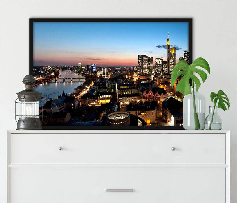 Pixxprint Frankfurt Skyline, Poster mit Bilderrahmen zollfrei