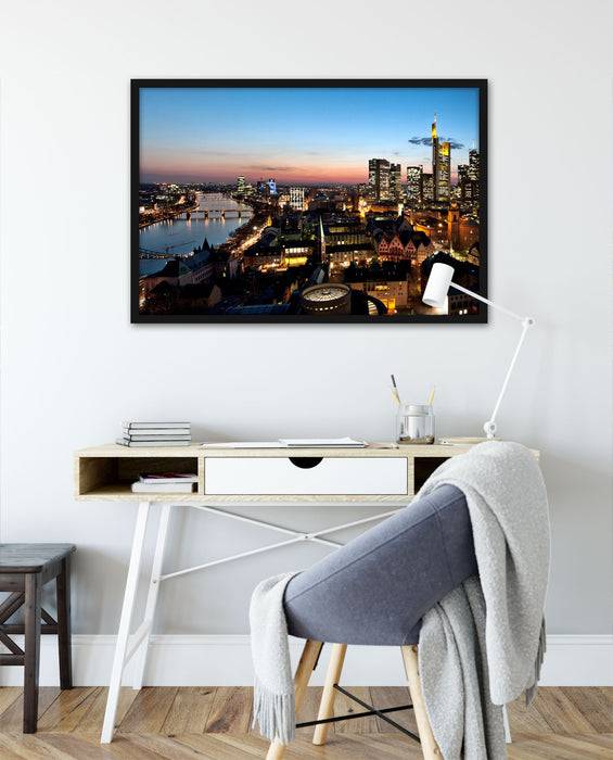 Pixxprint Frankfurt Skyline, Poster mit Bilderrahmen zollfrei