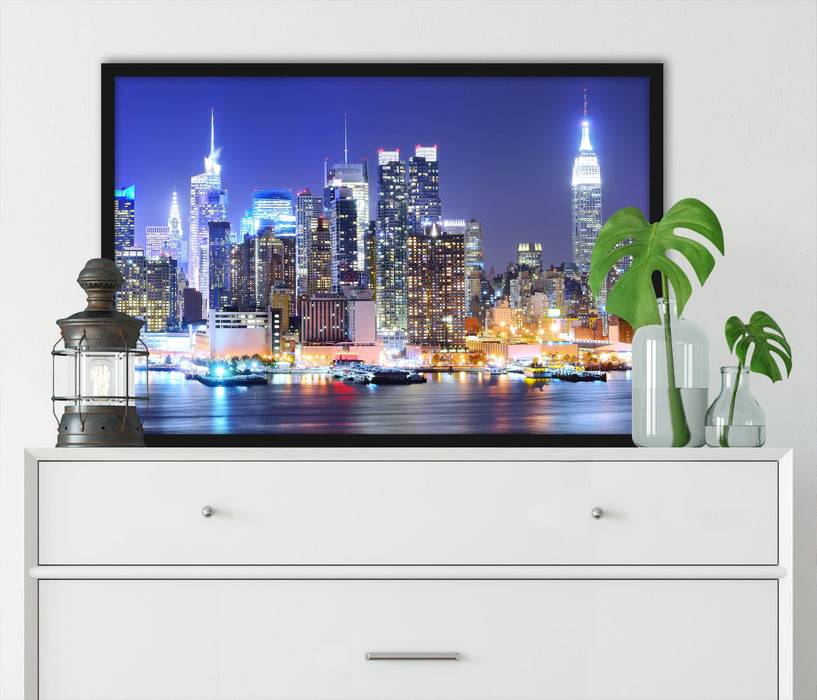 Pixxprint New York Skyline Brücke, Poster mit Bilderrahmen 2025