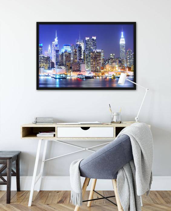 Pixxprint New York Skyline Brücke, Poster mit Bilderrahmen 2025