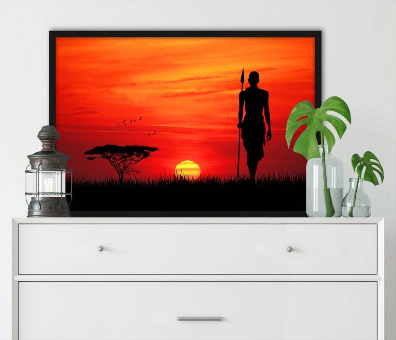 Pixxprint Roter Sonnenuntergang in Afrika, Poster mit Bilderrahmen Online