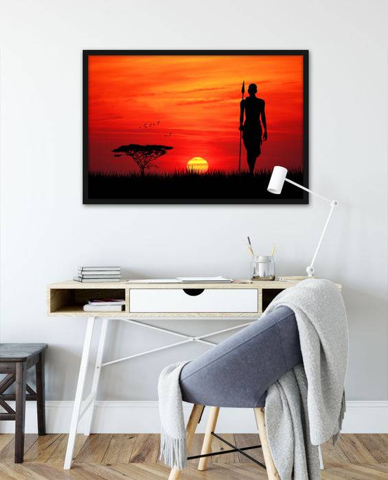 Pixxprint Roter Sonnenuntergang in Afrika, Poster mit Bilderrahmen Online