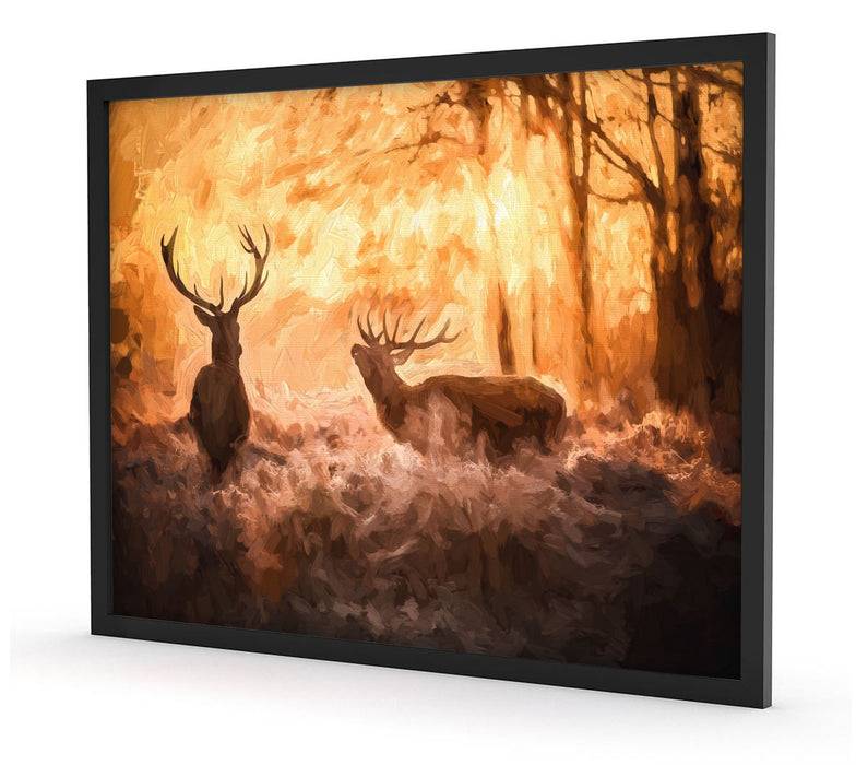 Pixxprint Hirsche im Wald, Poster mit Bilderrahmen Fabrikverkauf