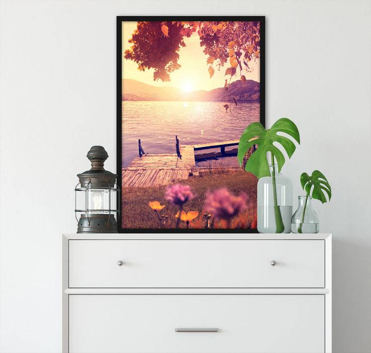 Pixxprint Steg im Sonnenuntergang Meer, Poster mit Bilderrahmen Meist gekauft