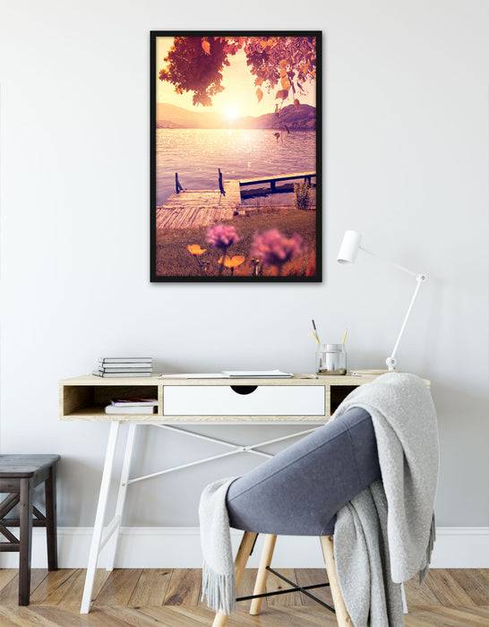 Pixxprint Steg im Sonnenuntergang Meer, Poster mit Bilderrahmen Meist gekauft
