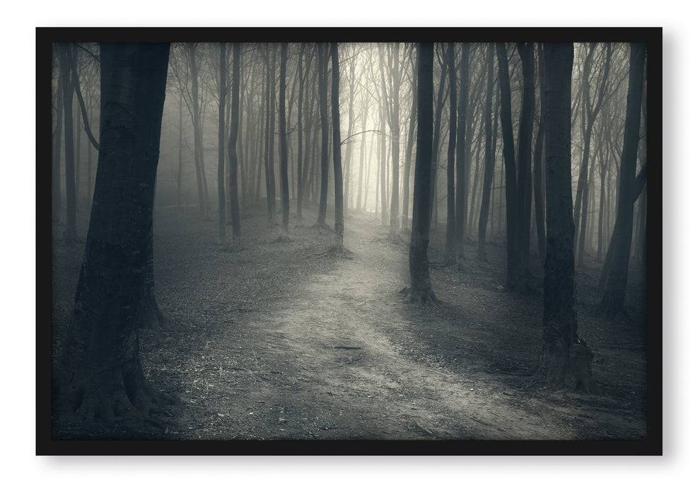 Pixxprint Düstere Landschaft schwarz weiß, Poster mit Bilderrahmen Limitierter Zeitrabatt