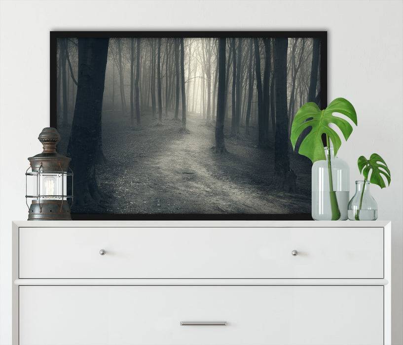 Pixxprint Düstere Landschaft schwarz weiß, Poster mit Bilderrahmen Limitierter Zeitrabatt