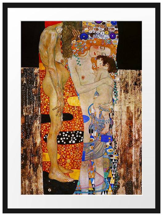 Pixxprint Gustav Klimt - Die drei Lebensalter einer Frau , im Galerie-Passepartout Bilderrahmen Sonderangebot