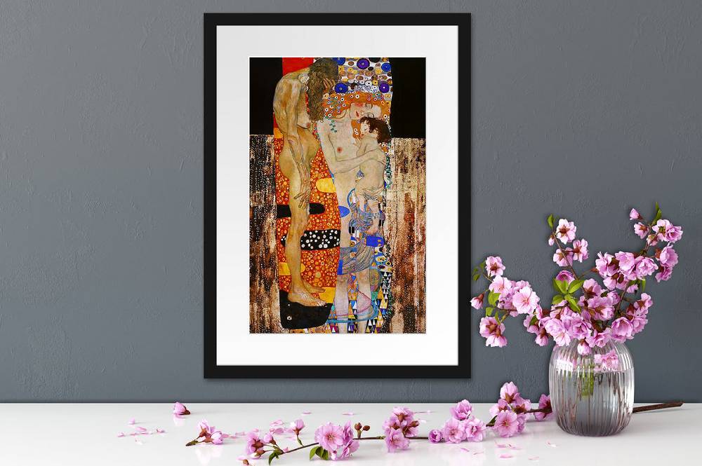 Pixxprint Gustav Klimt - Die drei Lebensalter einer Frau , im Galerie-Passepartout Bilderrahmen Sonderangebot