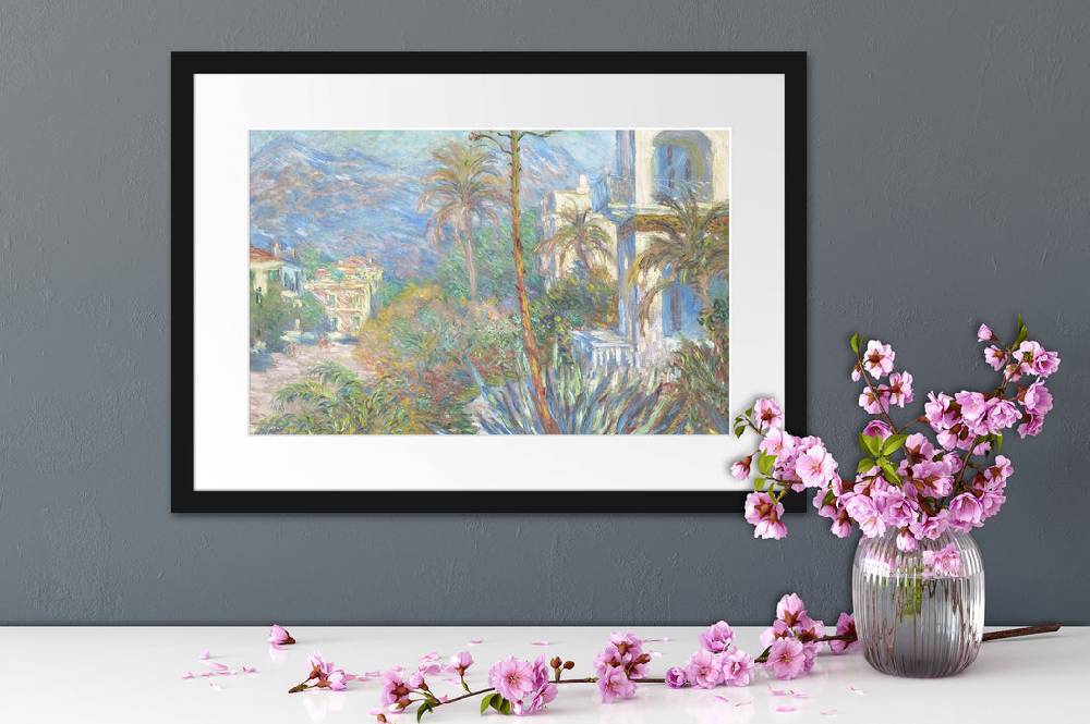Pixxprint Claude Monet - Villen in Bordighera Impressionismu, im Galerie-Passepartout Bilderrahmen Günstig kaufen