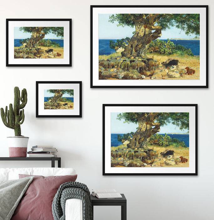 Pixxprint Joaquín Sorolla - Johannisbrotbaum Algarrobo, im Galerie-Passepartout Bilderrahmen Großer Ausverkauf
