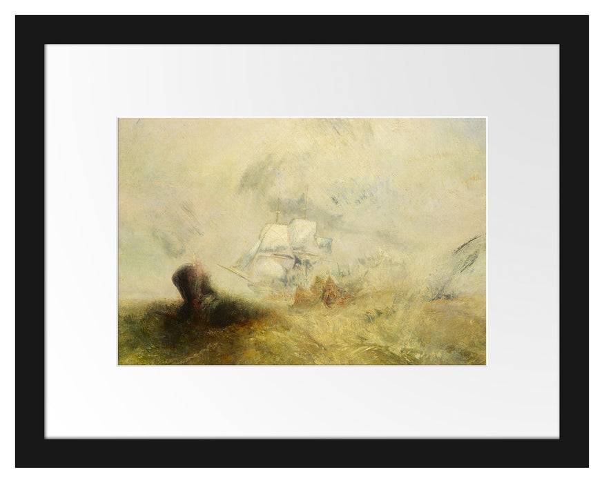 Pixxprint William Turner - Whalers Expressionismus, im Galerie-Passepartout Bilderrahmen
