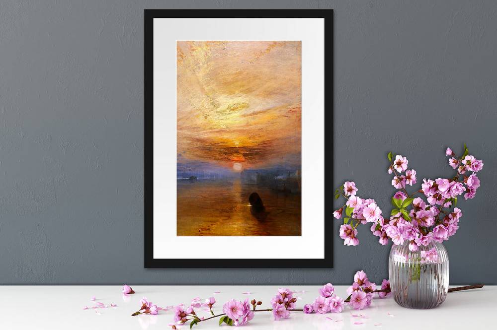 Pixxprint William Turner - The fighting Temeraire tugged to her l, im Galerie-Passepartout Bilderrahmen Vatertagsangebot