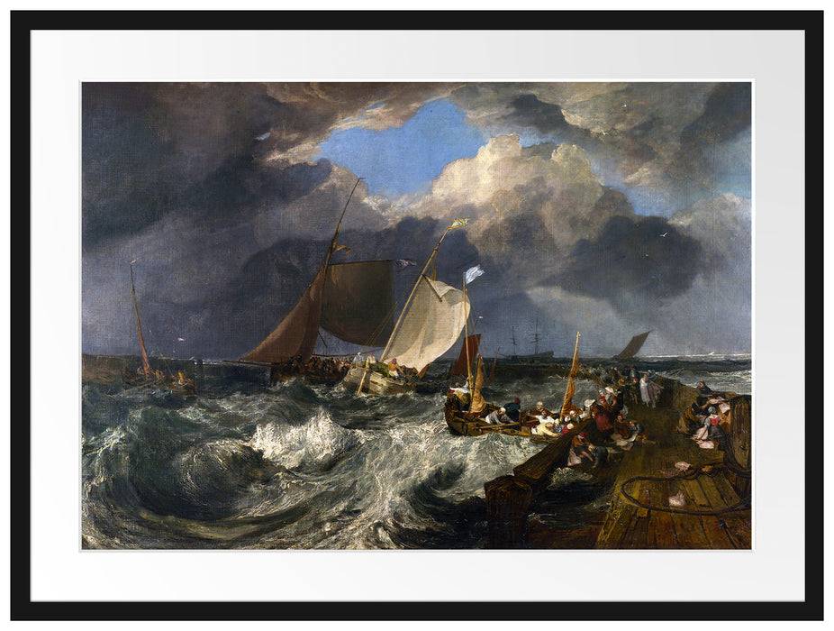 Pixxprint William Turner - Calais Pier  , im Galerie-Passepartout Bilderrahmen Heißer Verkauf