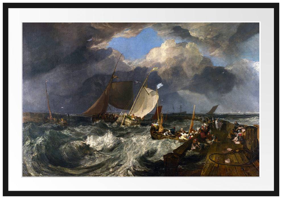 Pixxprint William Turner - Calais Pier  , im Galerie-Passepartout Bilderrahmen Heißer Verkauf